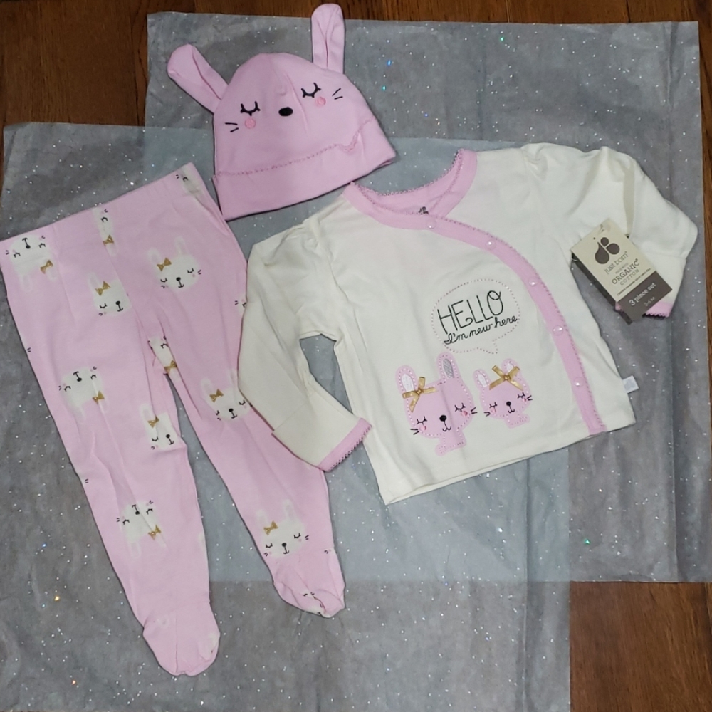 Just Born Organic Cotton 3 Piece Baby Set 3-6 Mo.